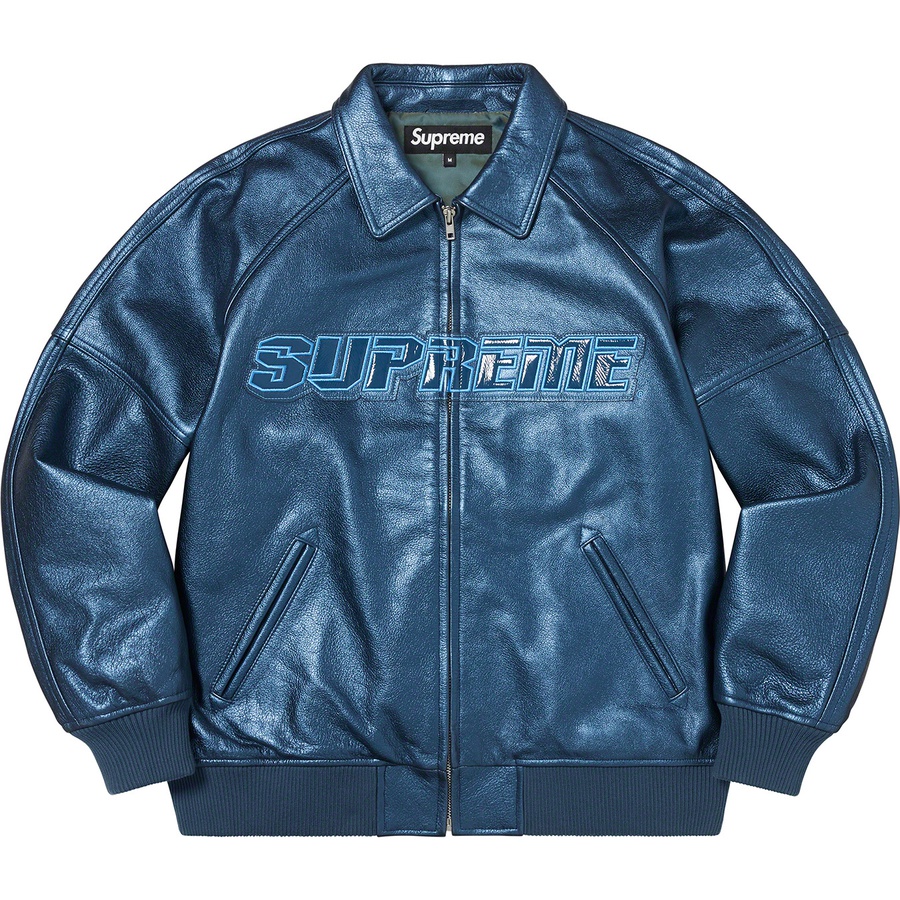 Supreme Silver Surfer Leather Varsity Jacket (SS22) - Blue - $798