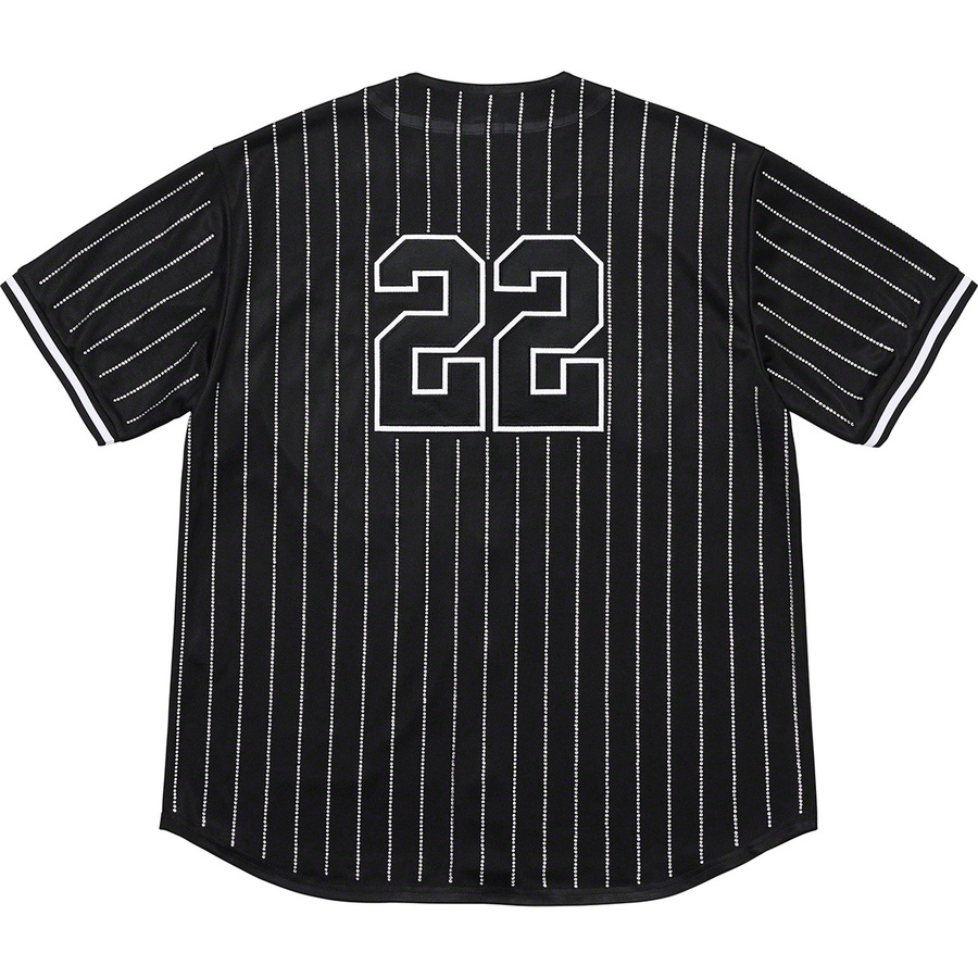 Supreme Rhinestone Stripe Baseball Jersey (SS22) - Black - $148
