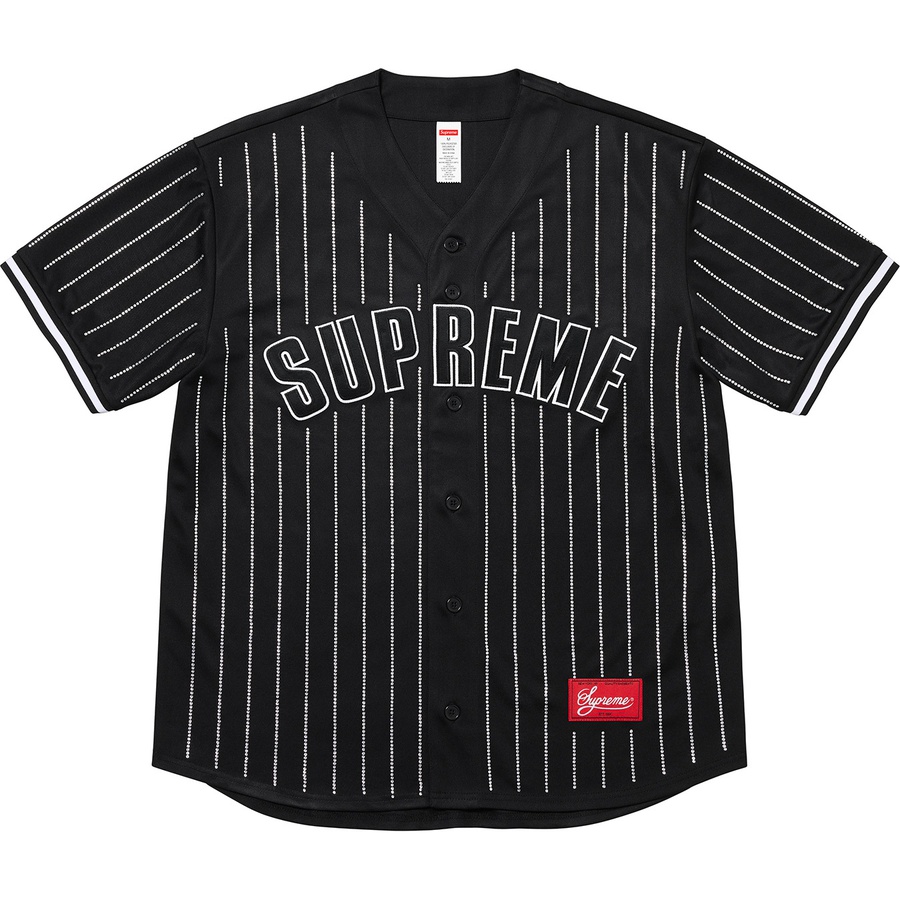 Supreme Rhinestone Stripe Baseball Jersey (SS22) - Black - $148