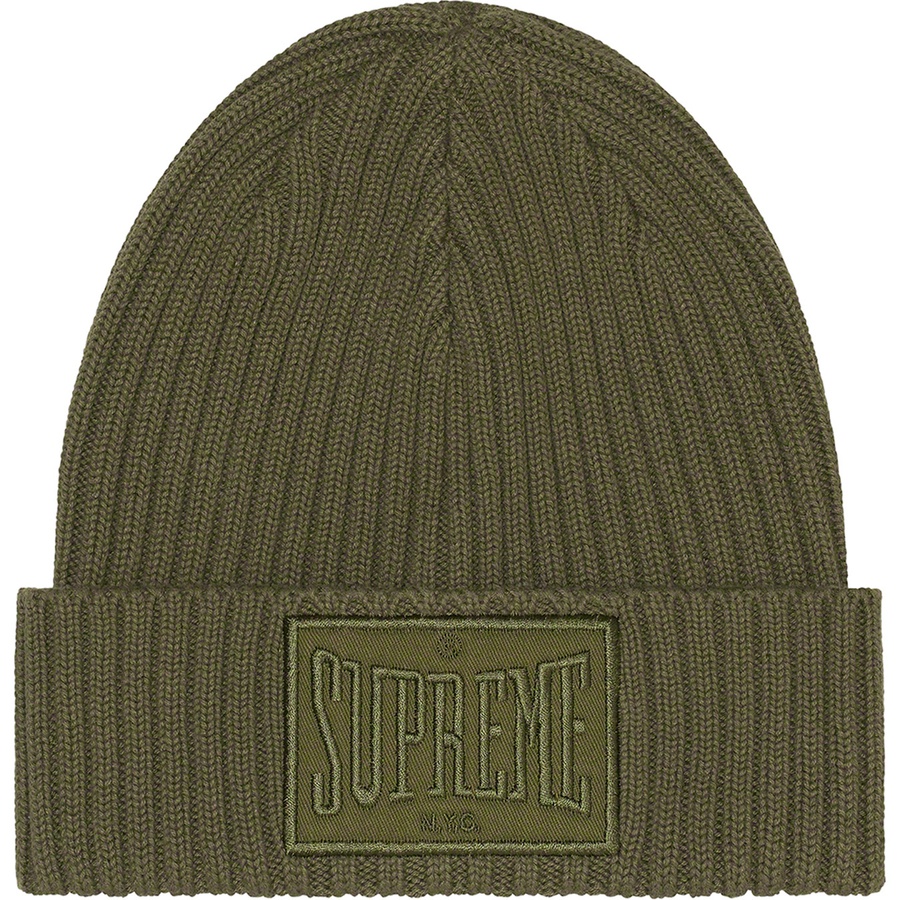 Supreme Overdyed Patch Beanie (FW22) - Olive - $38