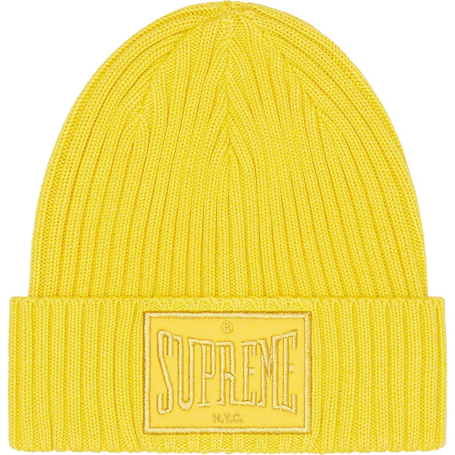 Supreme Overdyed Patch Beanie (FW22) - Yellow - $38