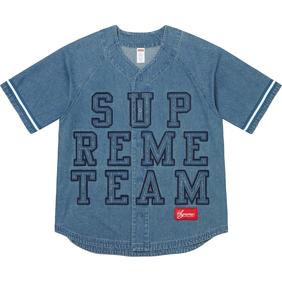 Supreme Denim Baseball Jersey (FW22) - Blue - $148