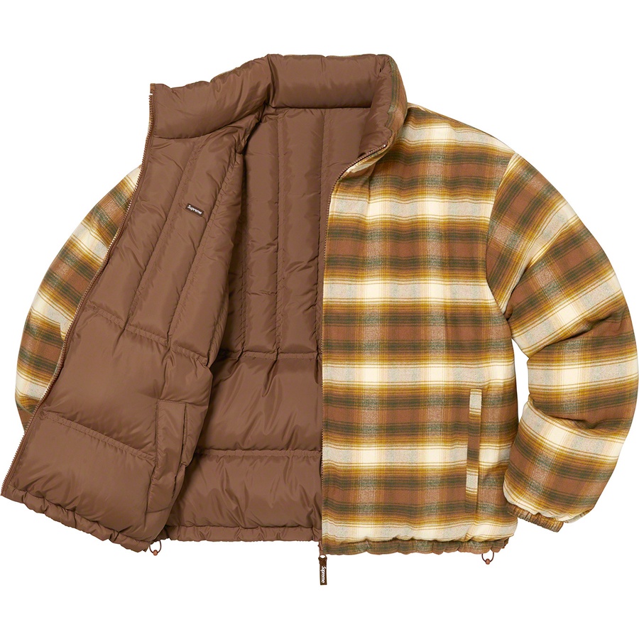 Supreme Flannel Reversible Puffer Jacket (FW22) - Brown - $298