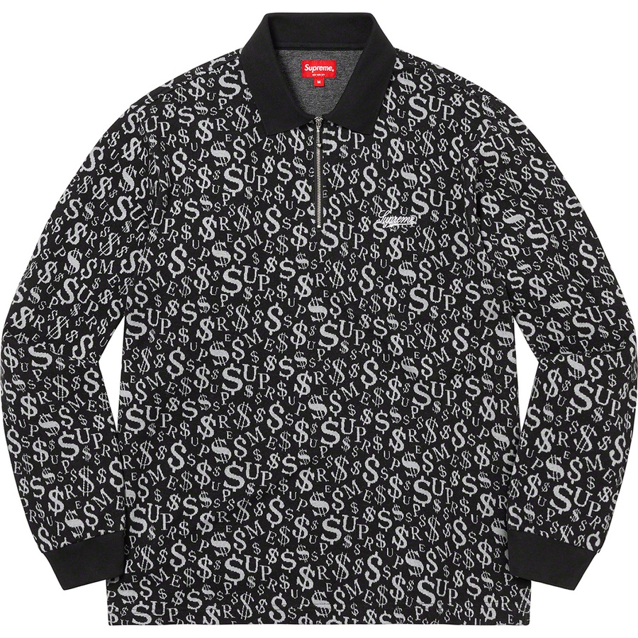 Supreme Currency Jacquard Zip L S Polo (FW22) - Black - $118