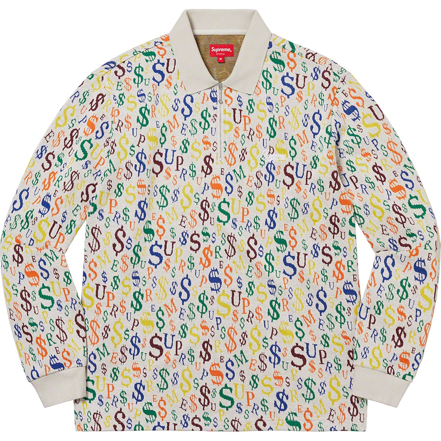 Supreme Currency Jacquard Zip L S Polo (FW22) - White - $118