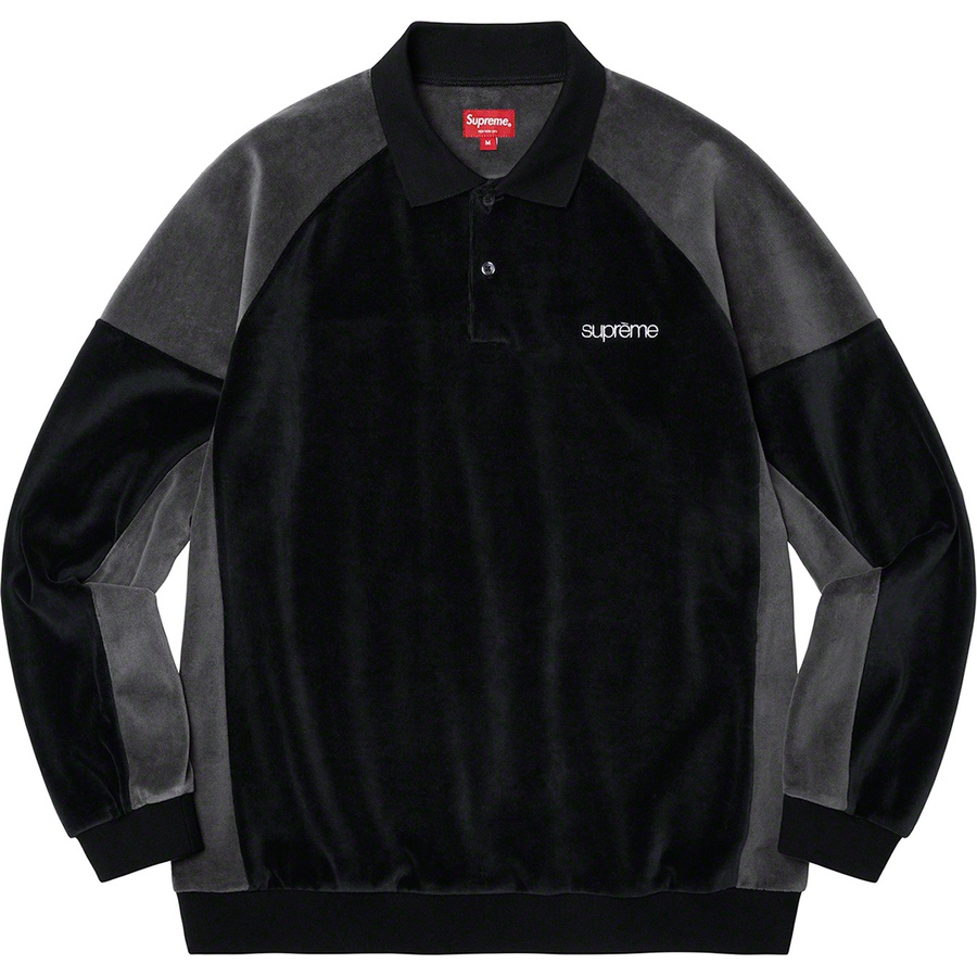 Supreme Paneled Velour L S Polo (FW22) - Black - $118