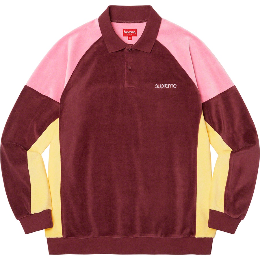 Supreme Paneled Velour L S Polo (FW22) - Cardinal - $118