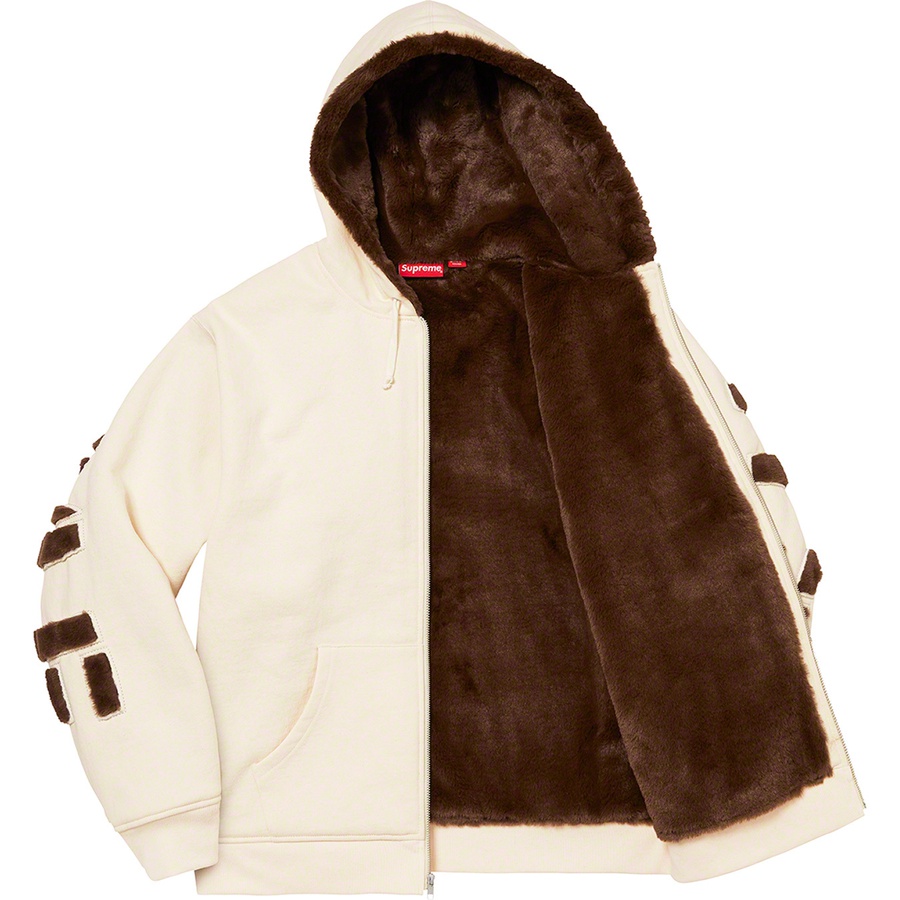 Supreme Faux Fur Lined Zip Up Hooded Sweatshirt (FW22) - Natural - $198