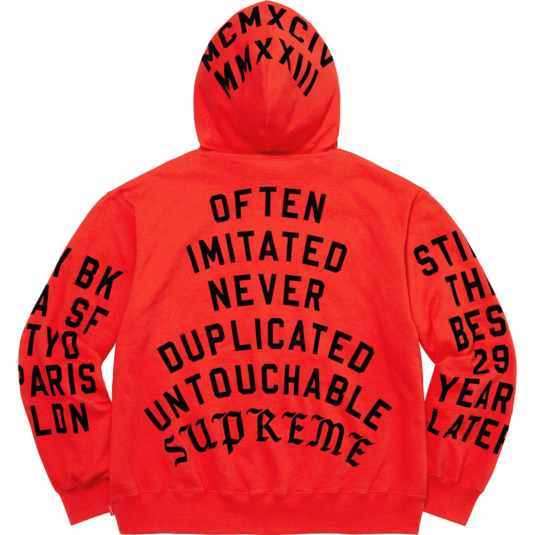 Supreme Supreme Team Flocked Hooded Sweatshirt (SS23) - Bright Red - $178