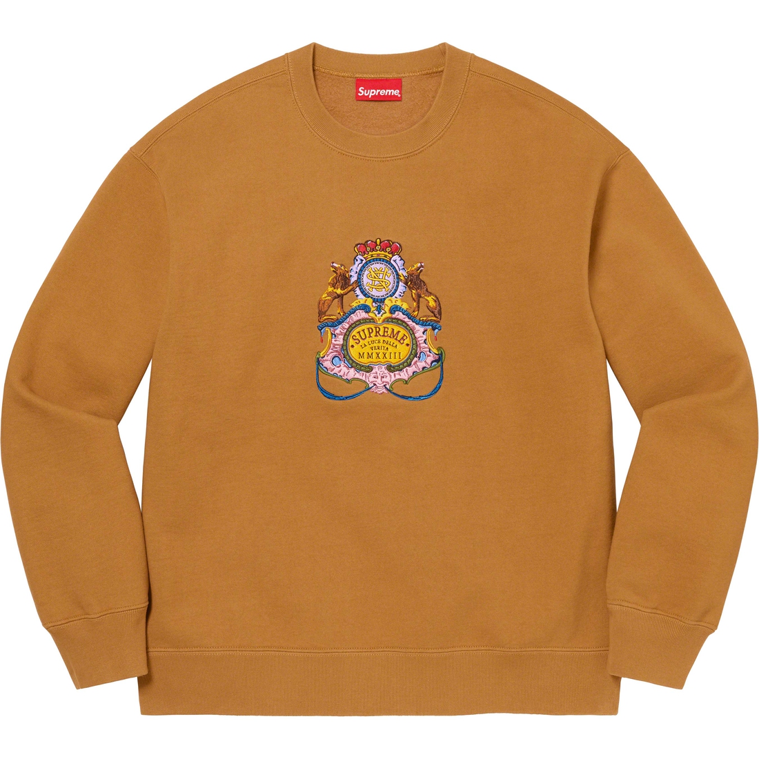 Supreme Crest Crewneck (SS23) - Dark Mustard - $158