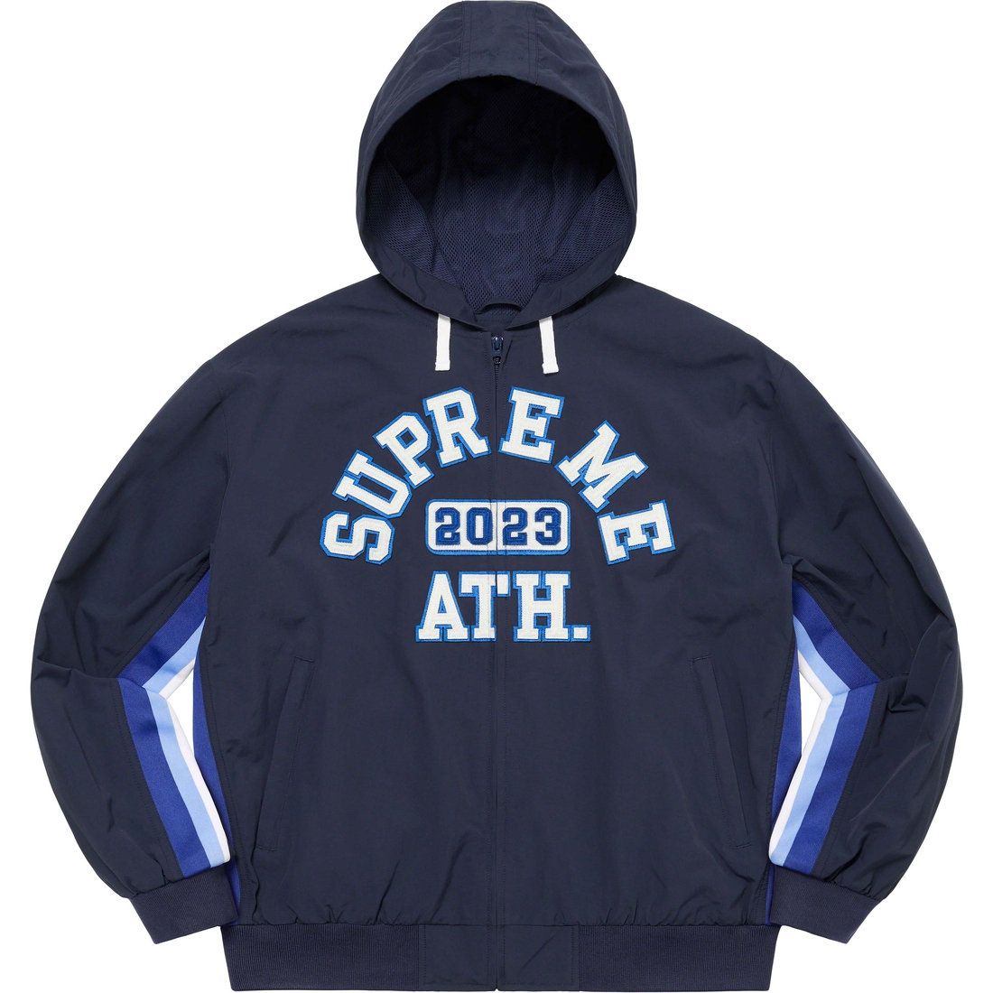 Supreme Appliqué Hooded Track Jacket (SS23) - Navy - $178