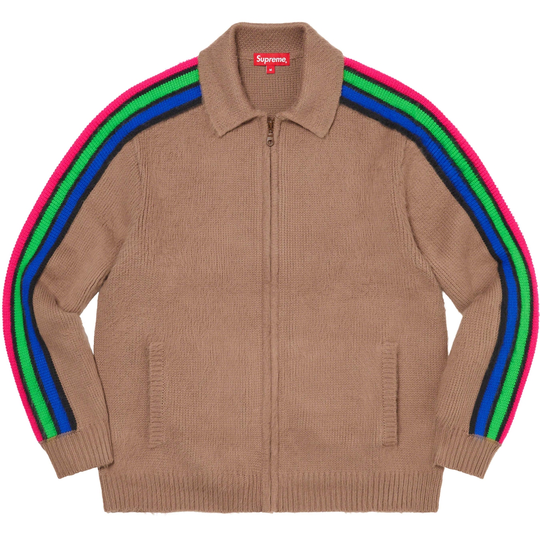 Supreme Sleeve Stripe Zip Up Sweater (SS23) - Dusty Brown - $188