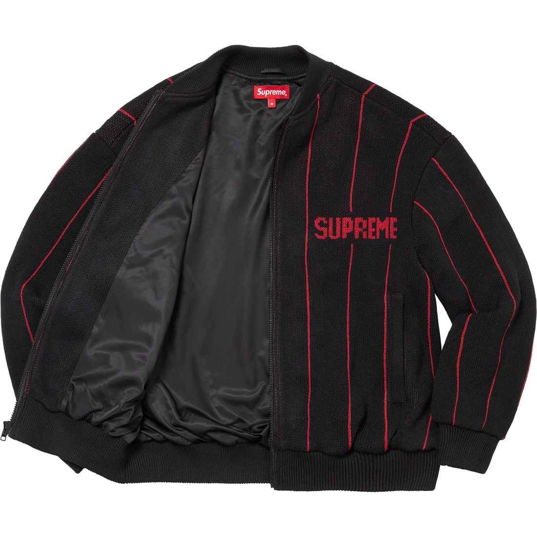 Supreme Pinstripe Varsity Zip Up Sweater (SS23) - Black - $198