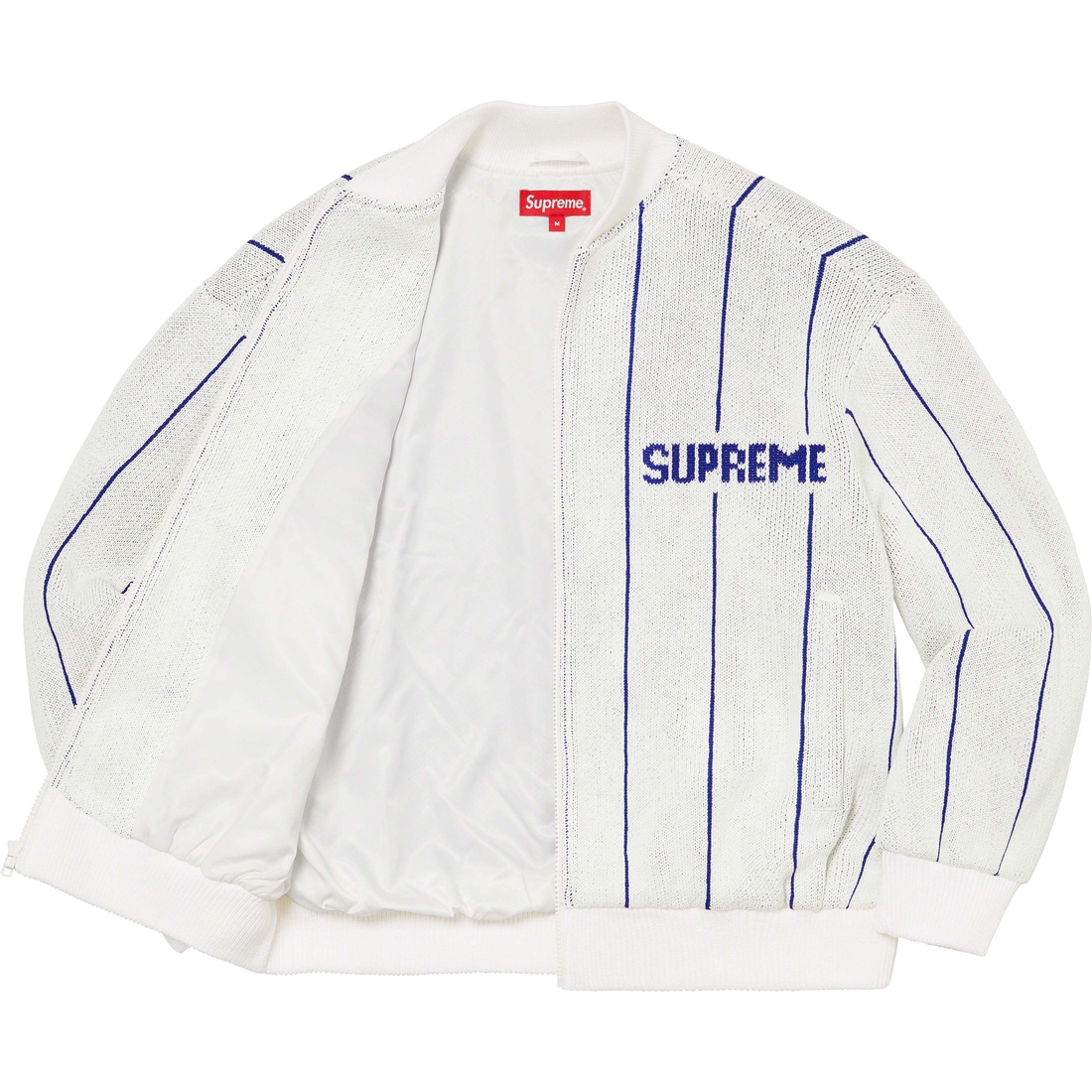 Supreme Pinstripe Varsity Zip Up Sweater (SS23) - White - $198