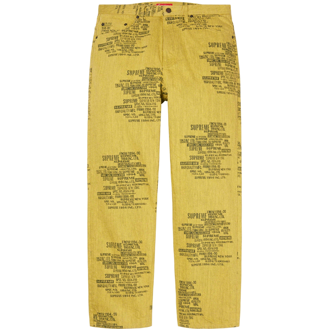 Supreme Trademark Jacquard Baggy Jean (SS23) - Washed Yellow - $188