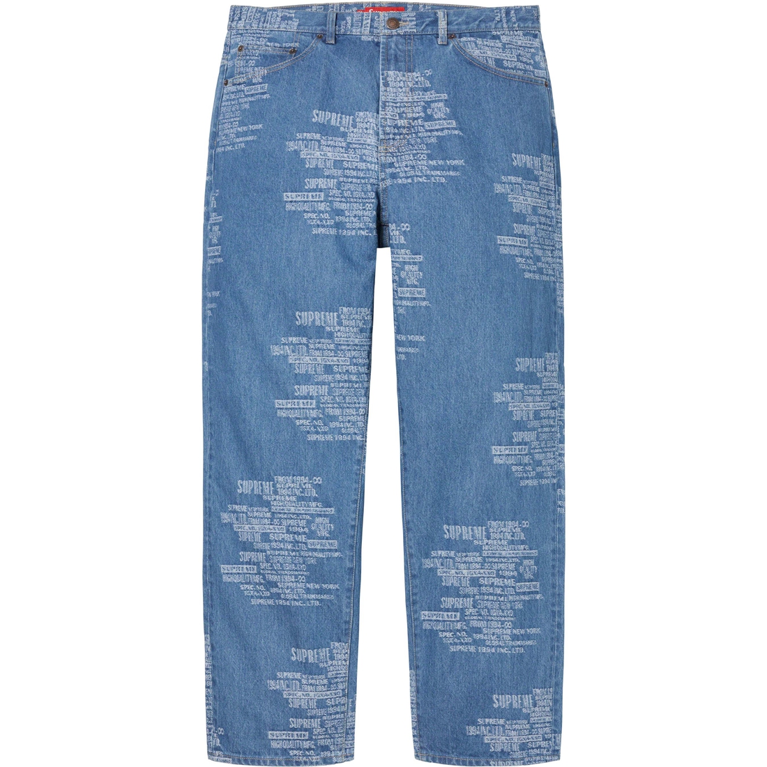 Supreme Trademark Jacquard Baggy Jean (SS23) - Washed Blue - $188