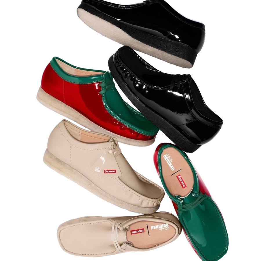 Supreme Supreme Clarks Originals Patent Leather Wallabee releasing on Week 15 for spring summer 2024