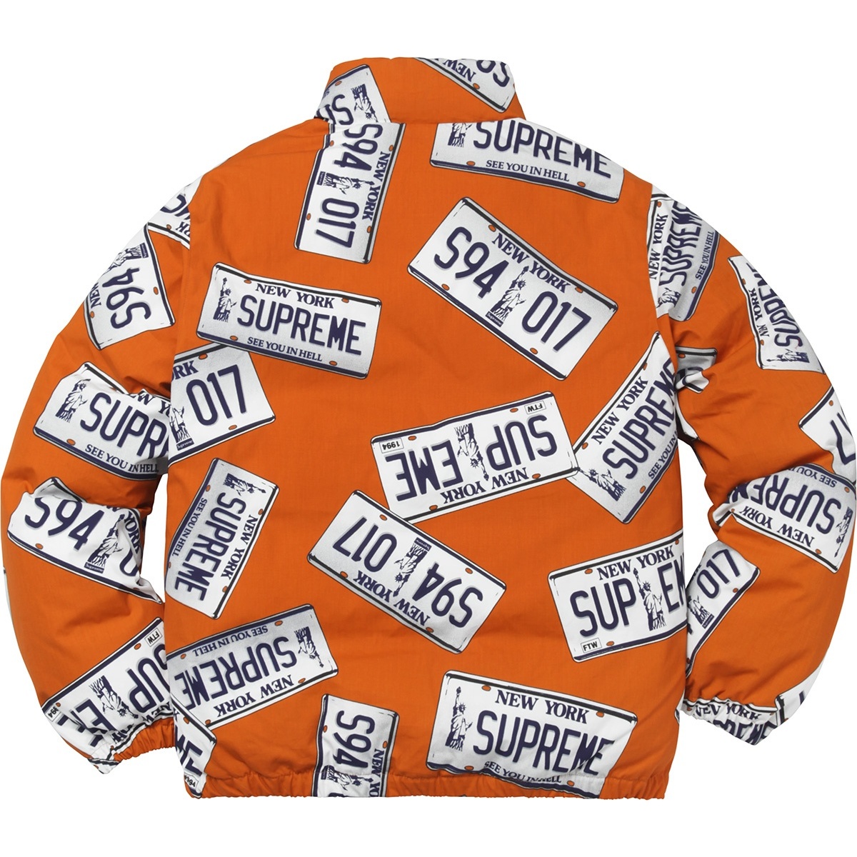 Supreme License Plate Puffy Jacket (FW17) - $348