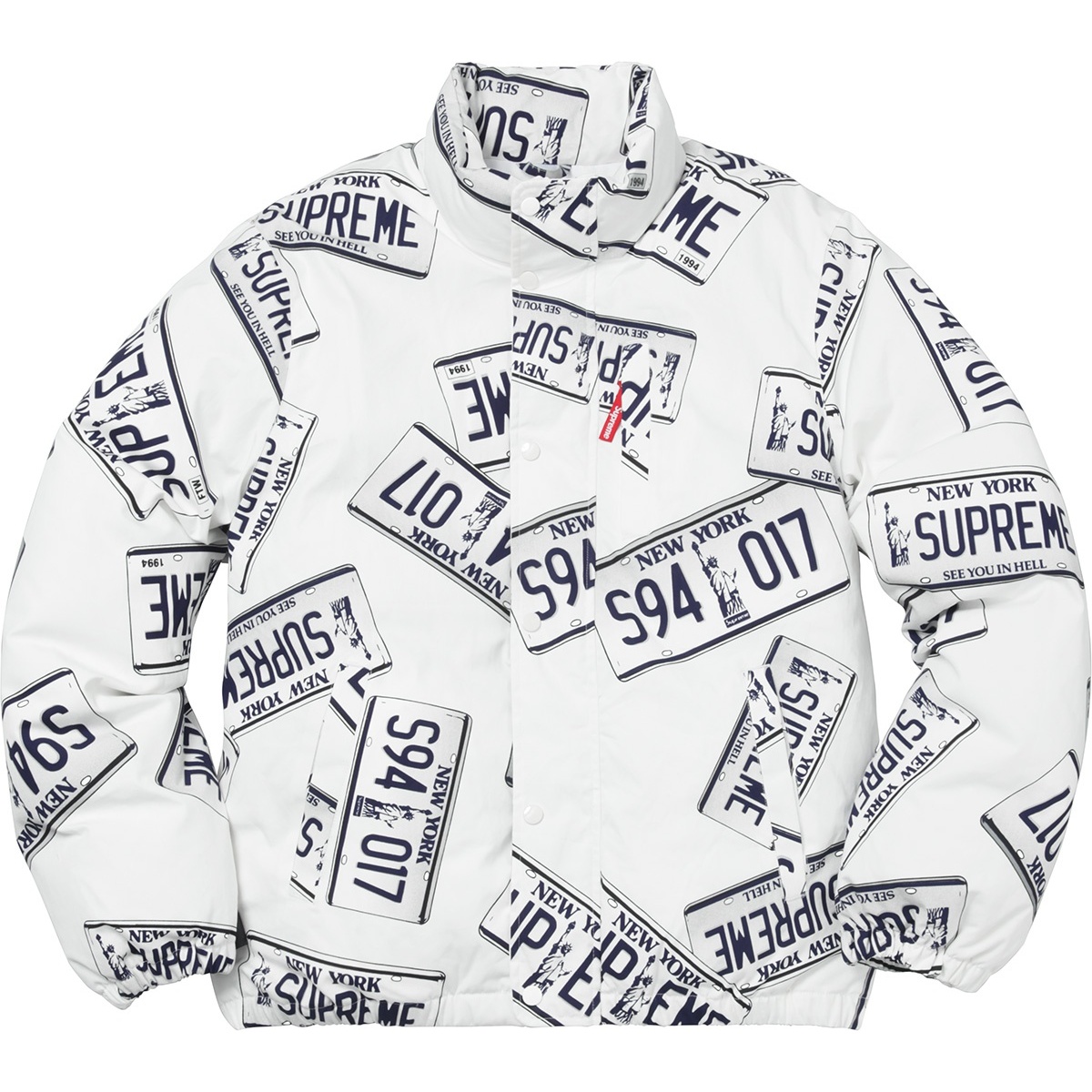 Supreme License Plate Puffy Jacket (FW17) - $348