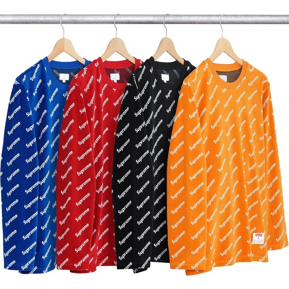 Supreme Velour Diagonal Logo L S Top (FW17) - $110