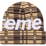 Supreme Big Logo Beanie (FW23) - Tan Plaid