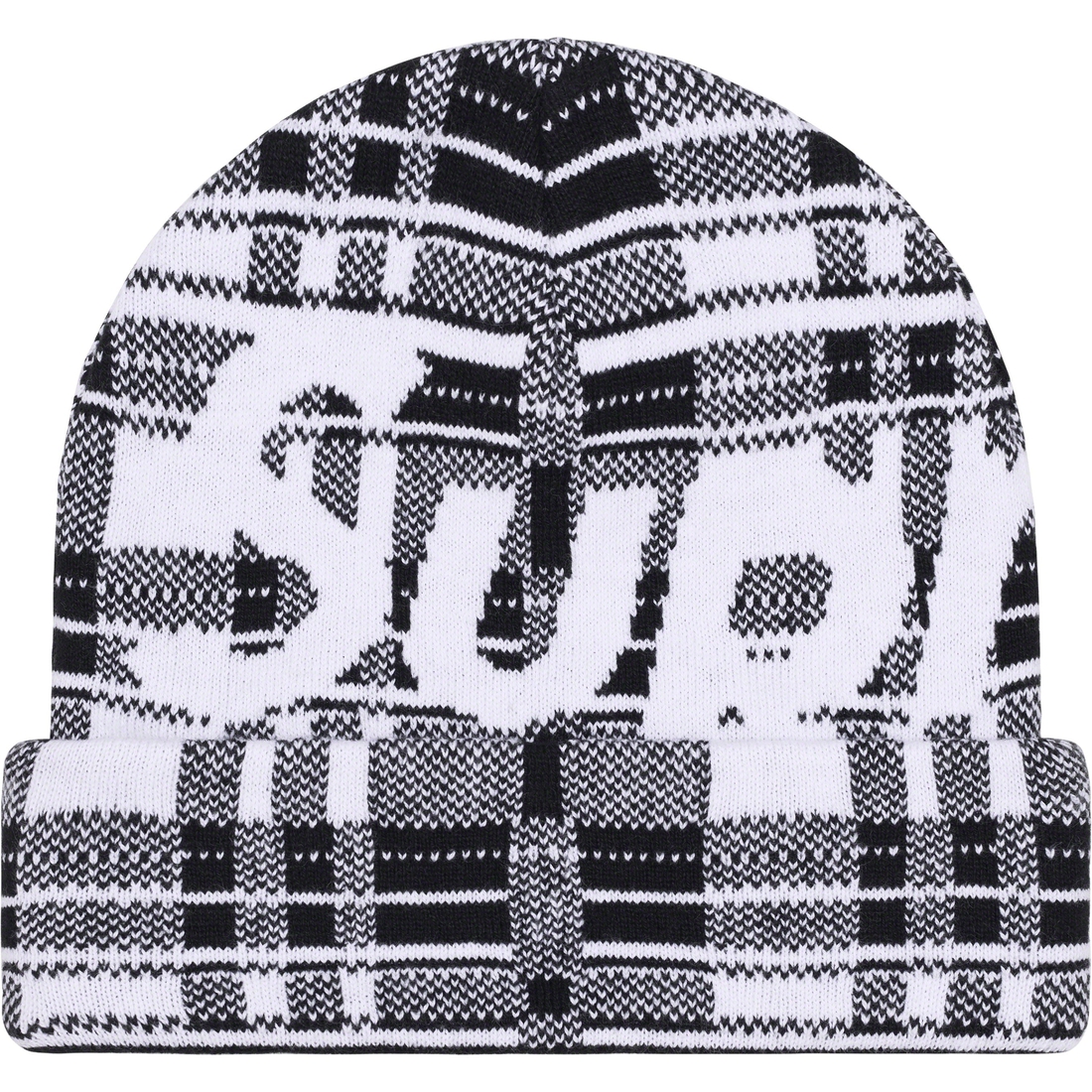 Supreme Big Logo Beanie (FW23) - White Plaid - $44