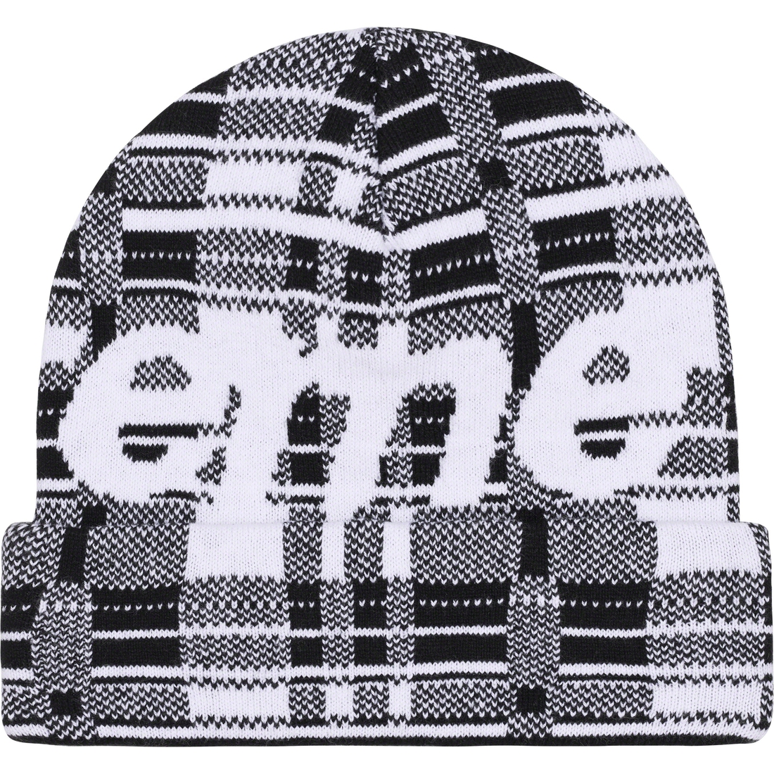 Supreme Big Logo Beanie (FW23) - White Plaid - $44