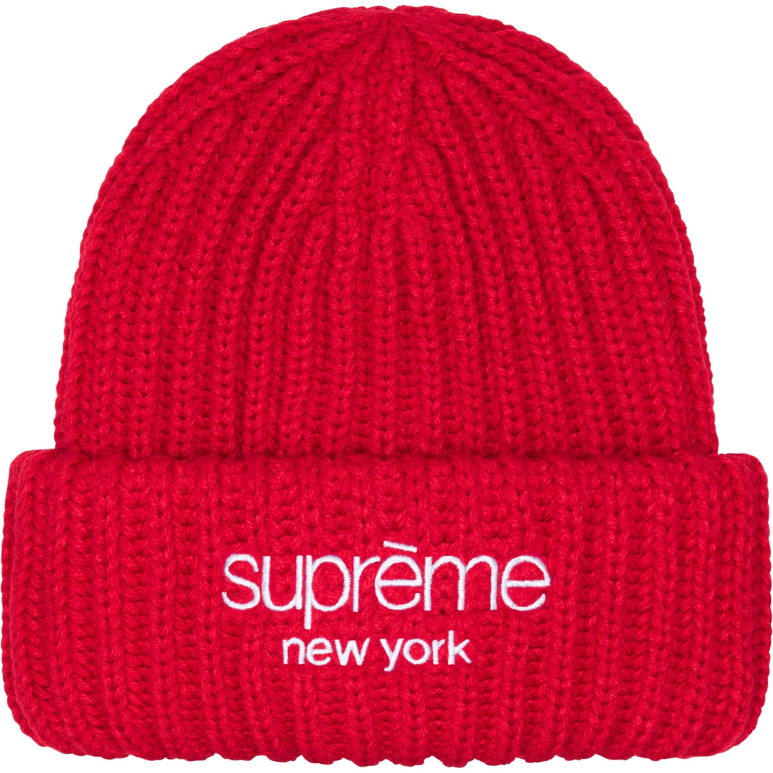 Supreme Classic Logo Chunky Ribbed Beanie (FW23) - Red - $40