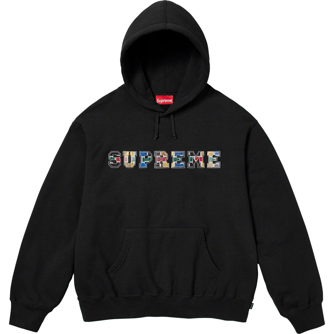 Supreme Collegiate Patchwork Leather Hooded Sweatshirt (FW23) - Black - $158