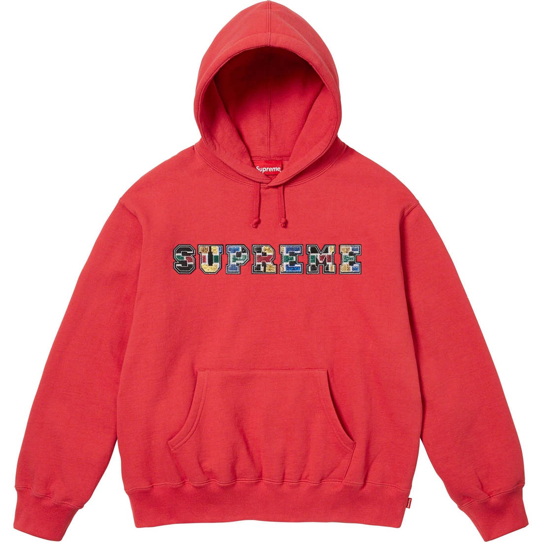 Supreme Collegiate Patchwork Leather Hooded Sweatshirt (FW23) - Burnt Red - $158
