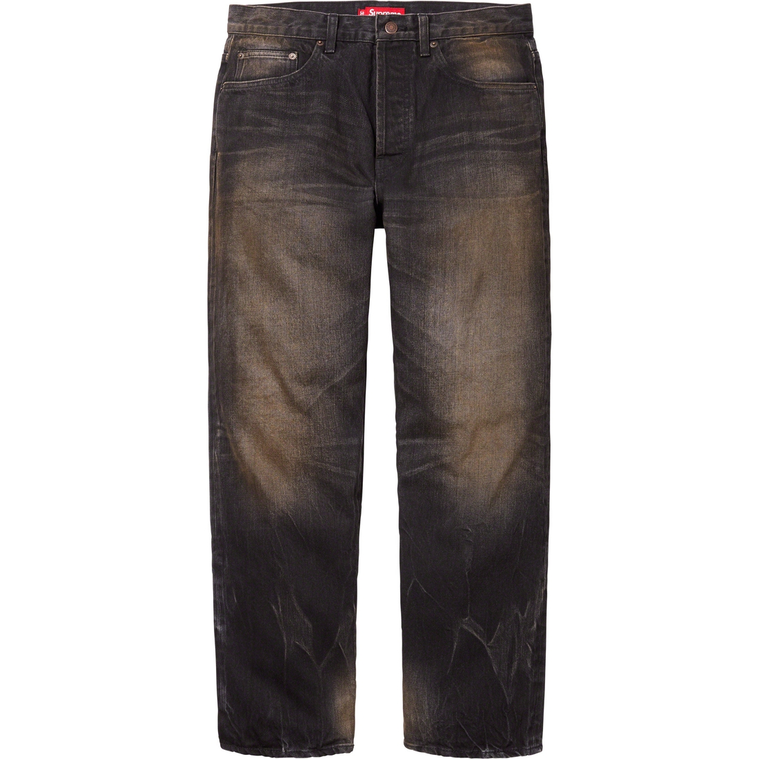 Supreme Distressed Loose Fit Selvedge Jean (FW23) - Washed Black - $288