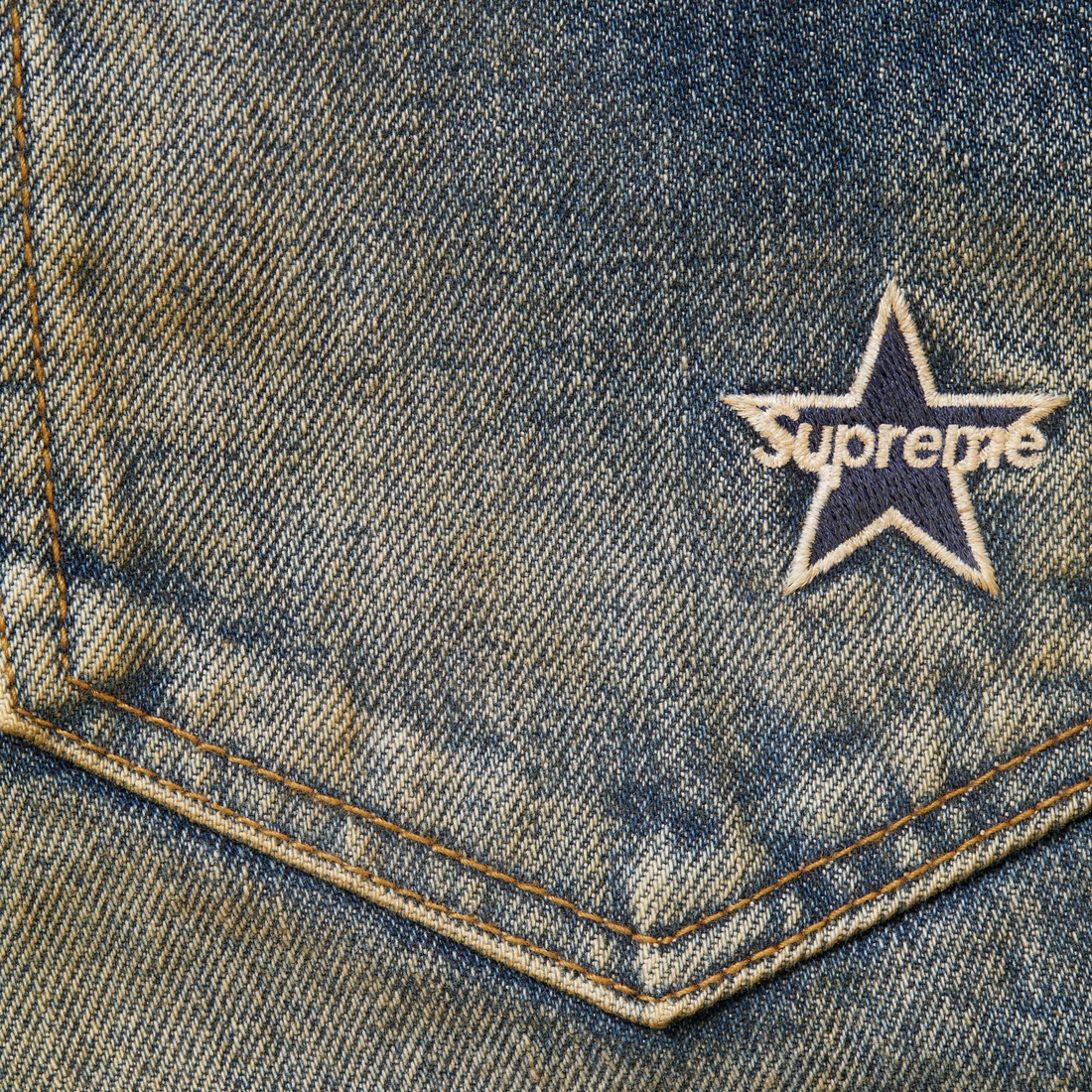 Supreme Distressed Loose Fit Selvedge Jean (FW23) - Washed Blue - $288