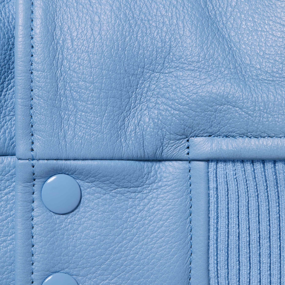 Supreme GORE-TEX Infinium WINDSTOPPER Leather Varsity Jacket (FW23) - Light Blue - $998