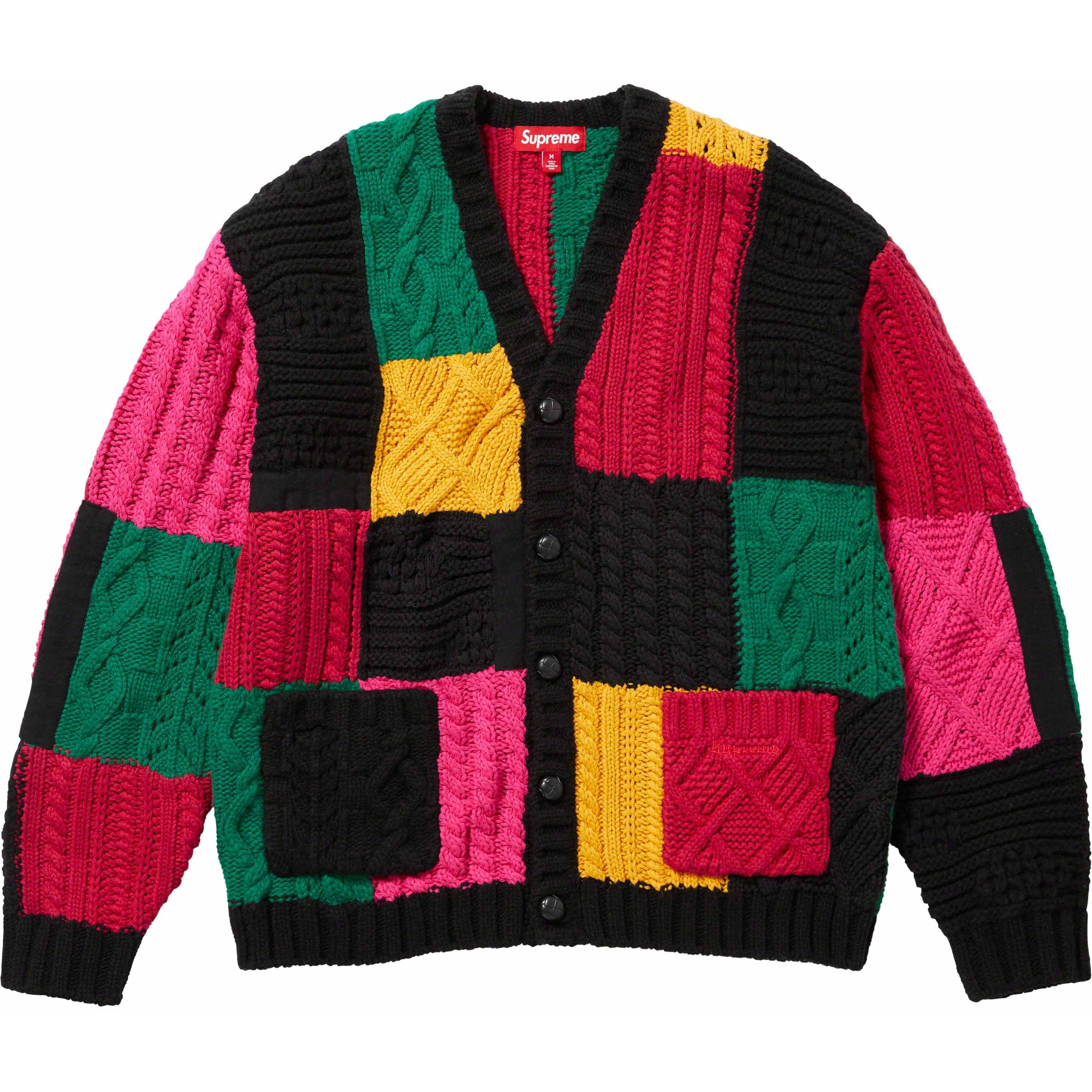 Supreme Patchwork Cable Knit Cardigan (FW23) - Black - $198