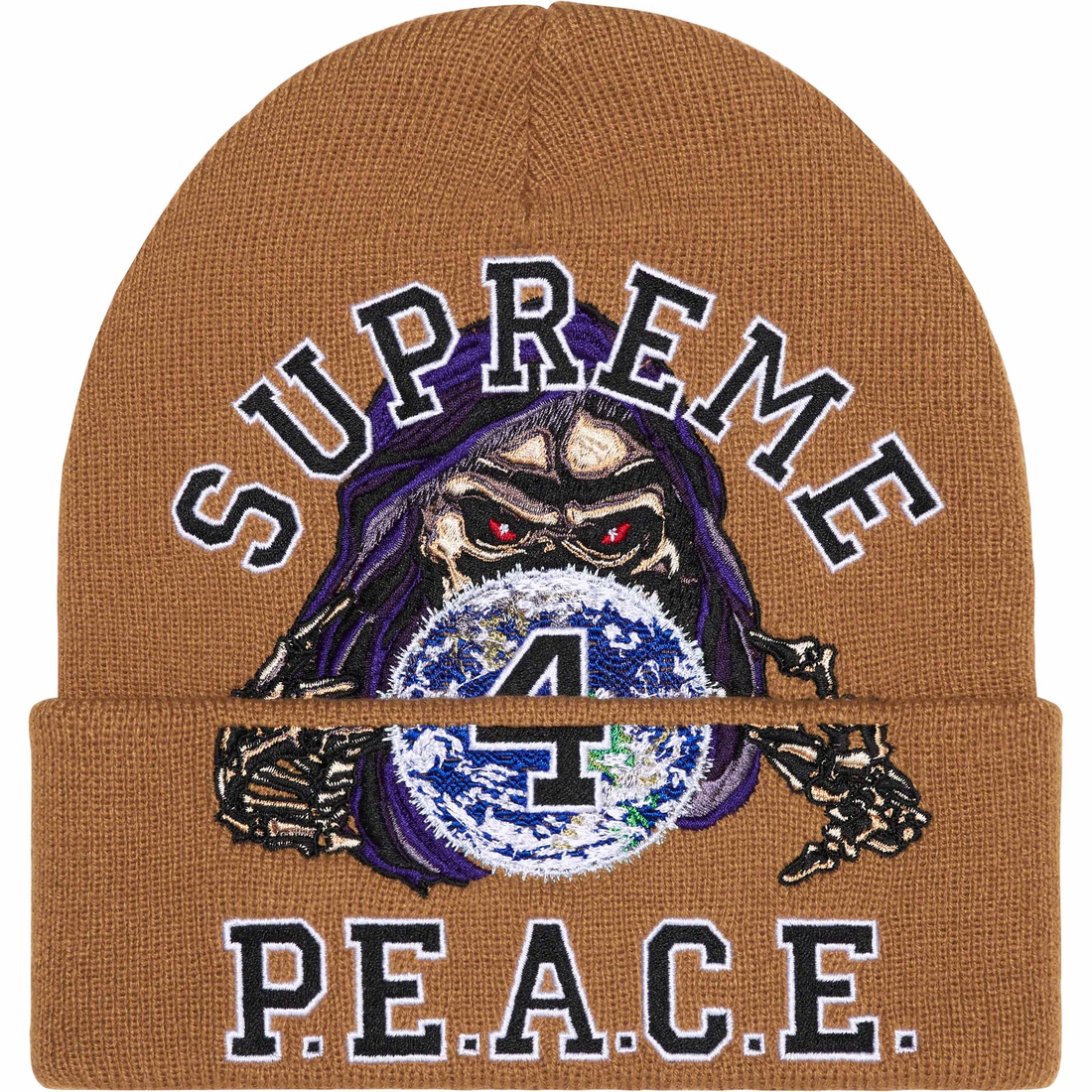 Supreme Peace Embroidered Beanie (FW23) - Tan - $44