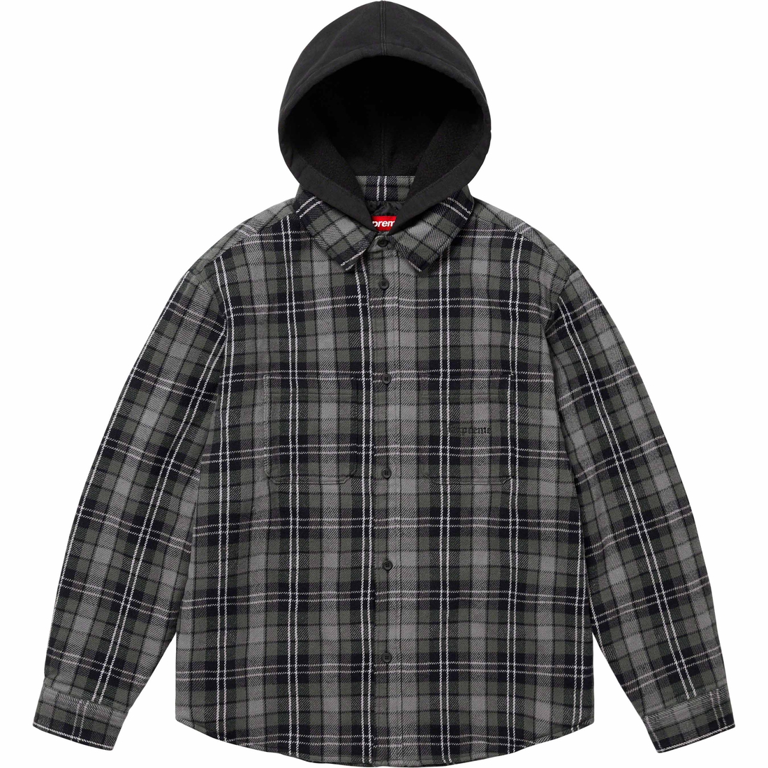 Supreme Tartan Flannel Hooded Shirt (FW23) - Black - $148