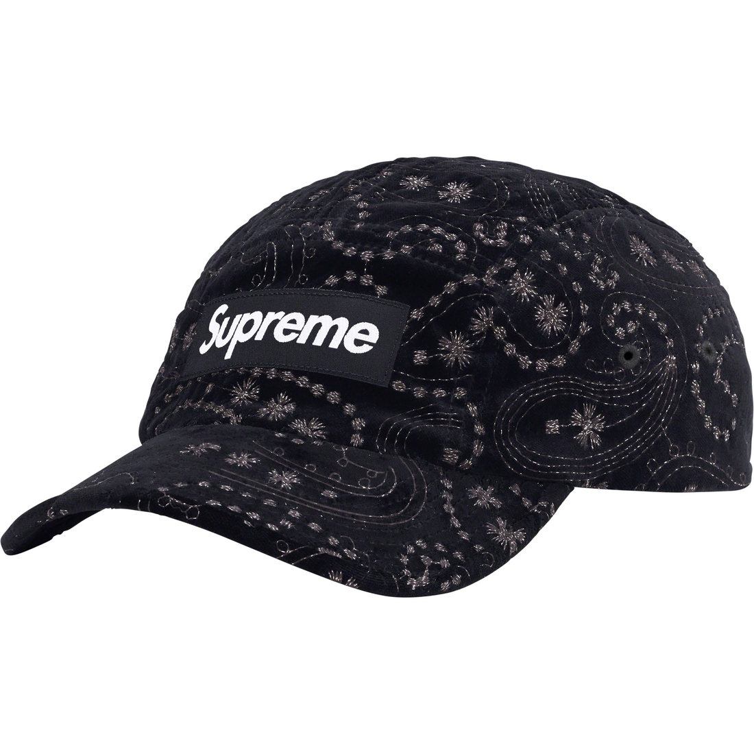 Supreme Velvet Paisley Camp Cap (FW23) - Black - $58