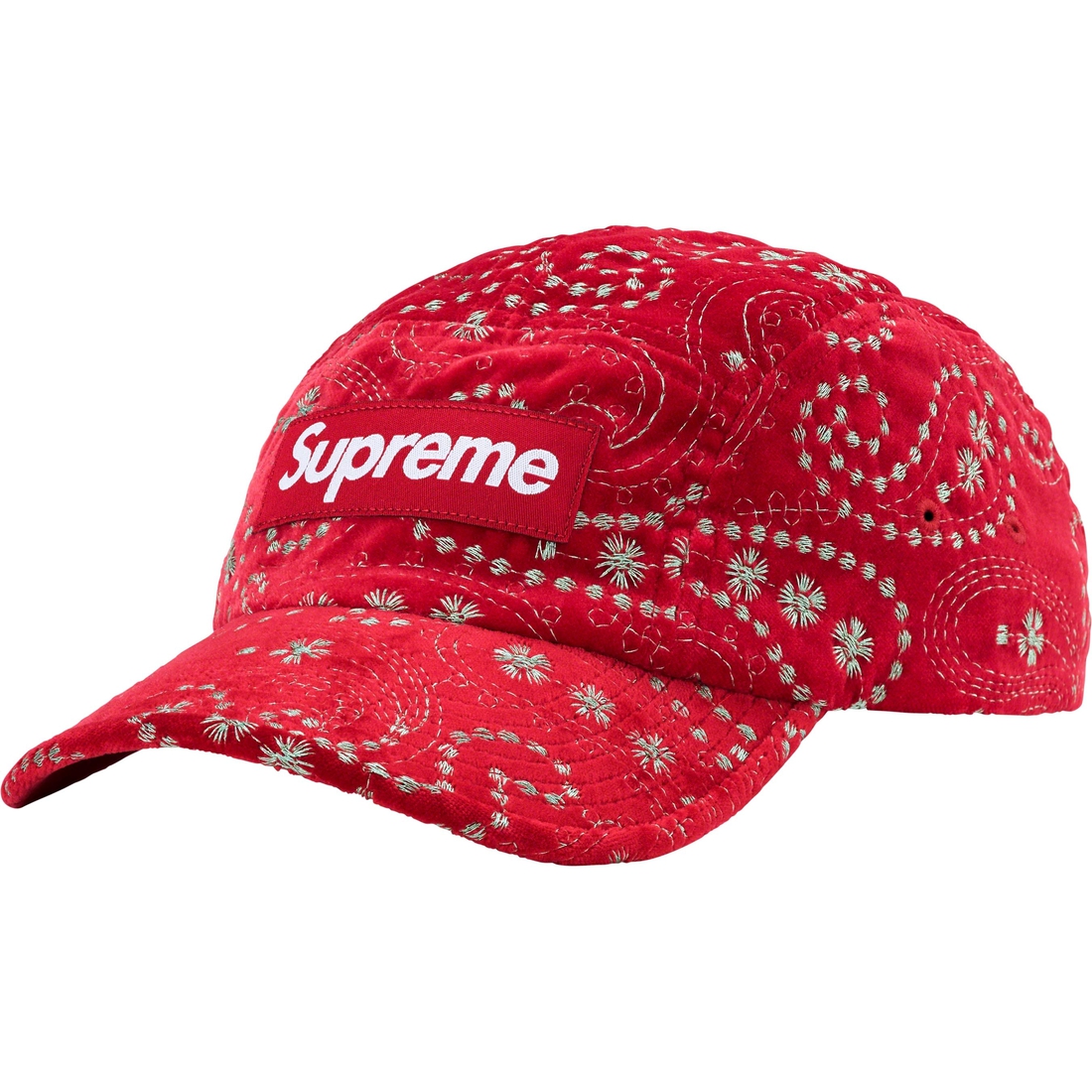 Supreme Velvet Paisley Camp Cap (FW23) - Red - $58