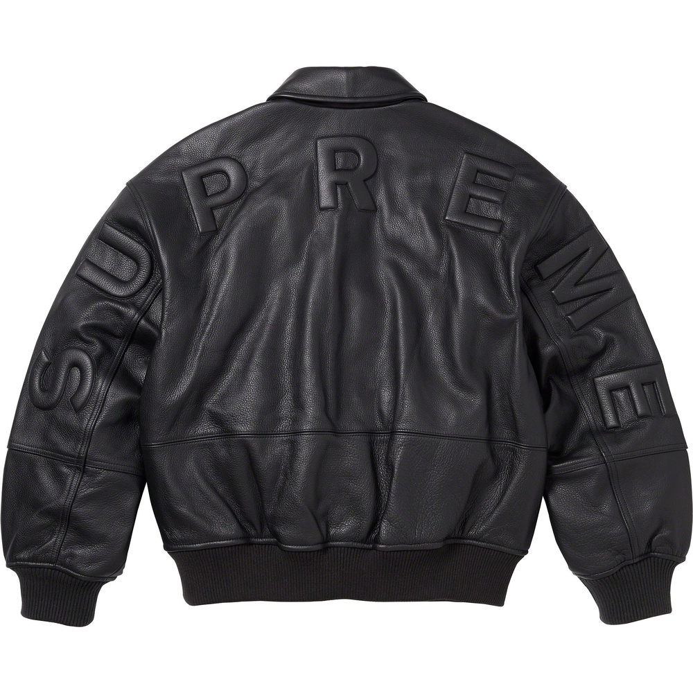 Supreme GORE-TEX Infinium WINDSTOPPER Leather Varsity Jacket (FW23) - $998