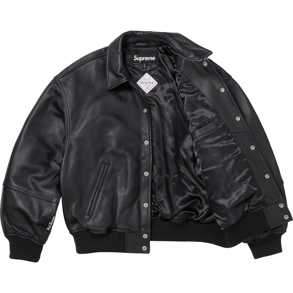 Supreme GORE-TEX Infinium WINDSTOPPER Leather Varsity Jacket (FW23) - $998