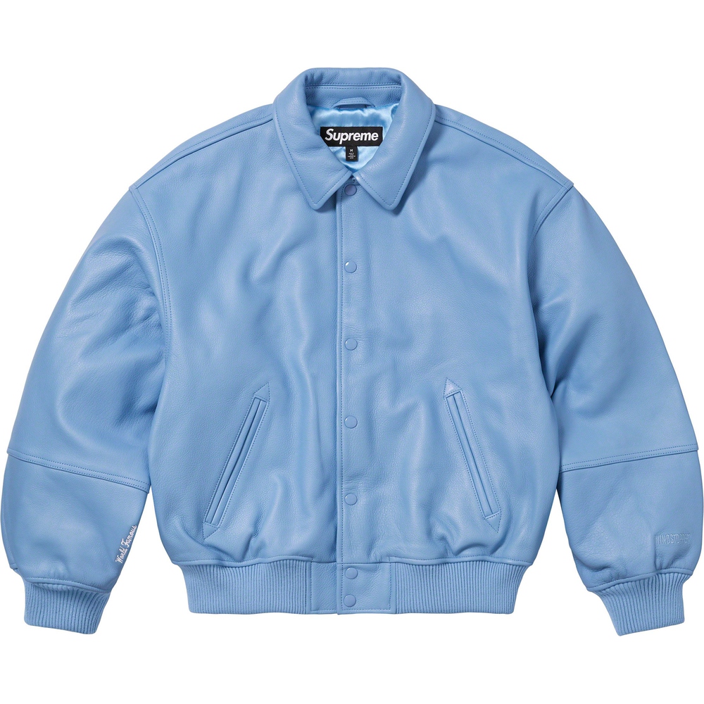 Supreme GORE-TEX Infinium WINDSTOPPER Leather Varsity Jacket (FW23) - $998
