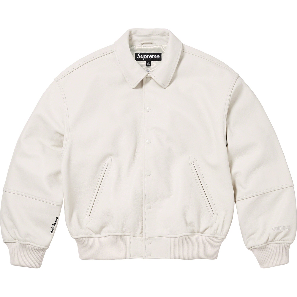 Supreme GORE-TEX Infinium WINDSTOPPER Leather Varsity Jacket (FW23) - $998