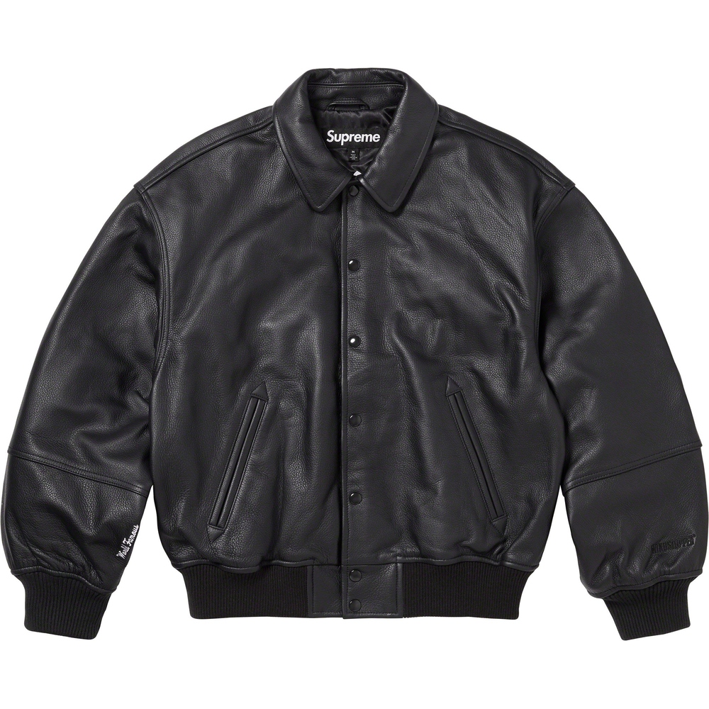 Supreme GORE-TEX Infinium WINDSTOPPER Leather Varsity Jacket (FW23) - $998