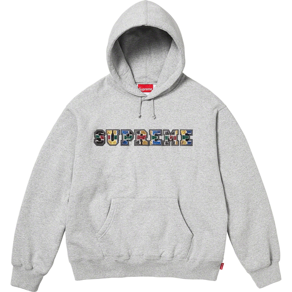 Supreme Collegiate Patchwork Leather Hooded Sweatshirt (FW23) - $158