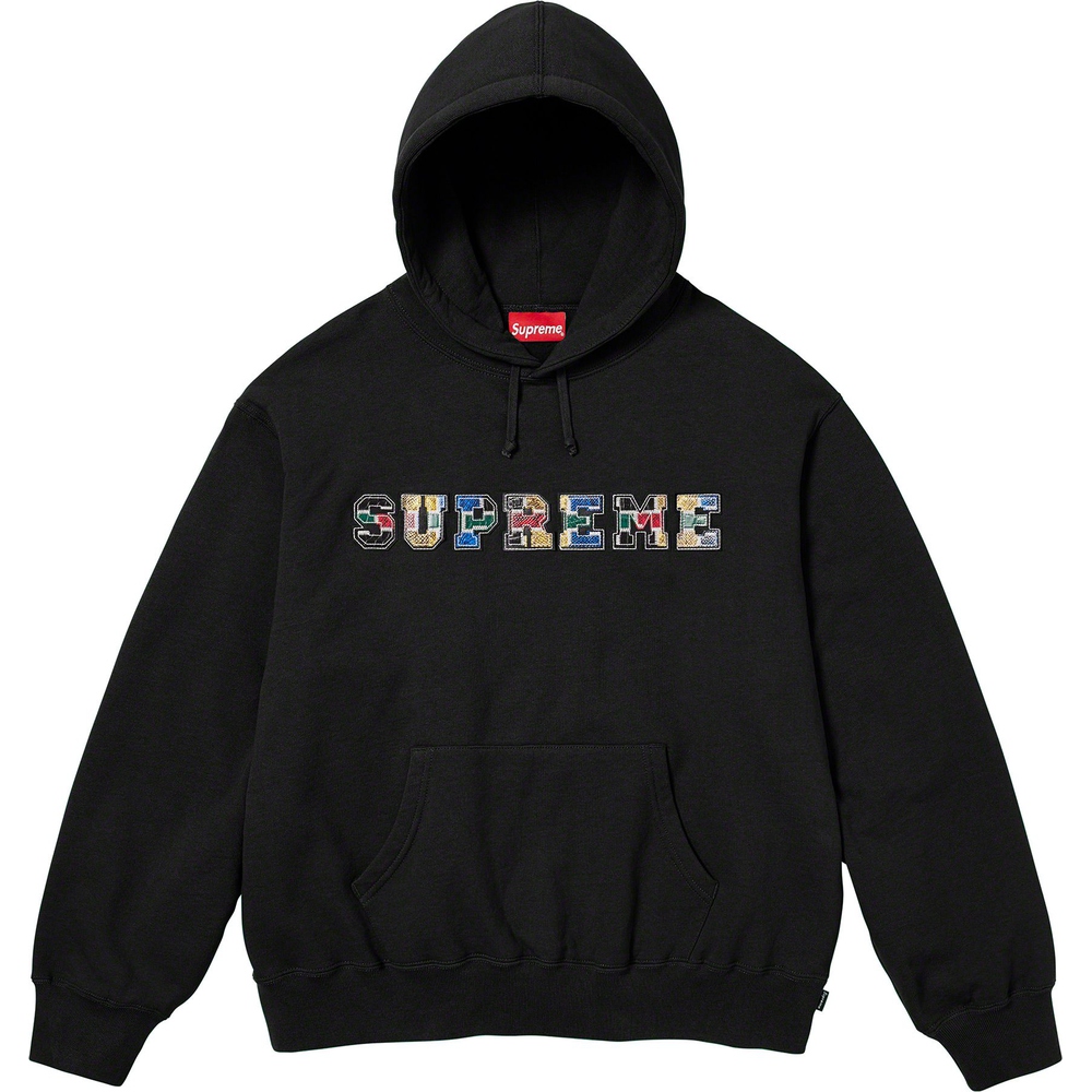Supreme Collegiate Patchwork Leather Hooded Sweatshirt (FW23) - $158