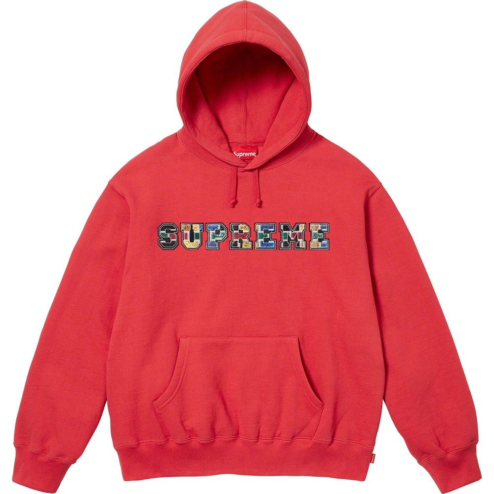 Supreme Collegiate Patchwork Leather Hooded Sweatshirt (FW23) - $158