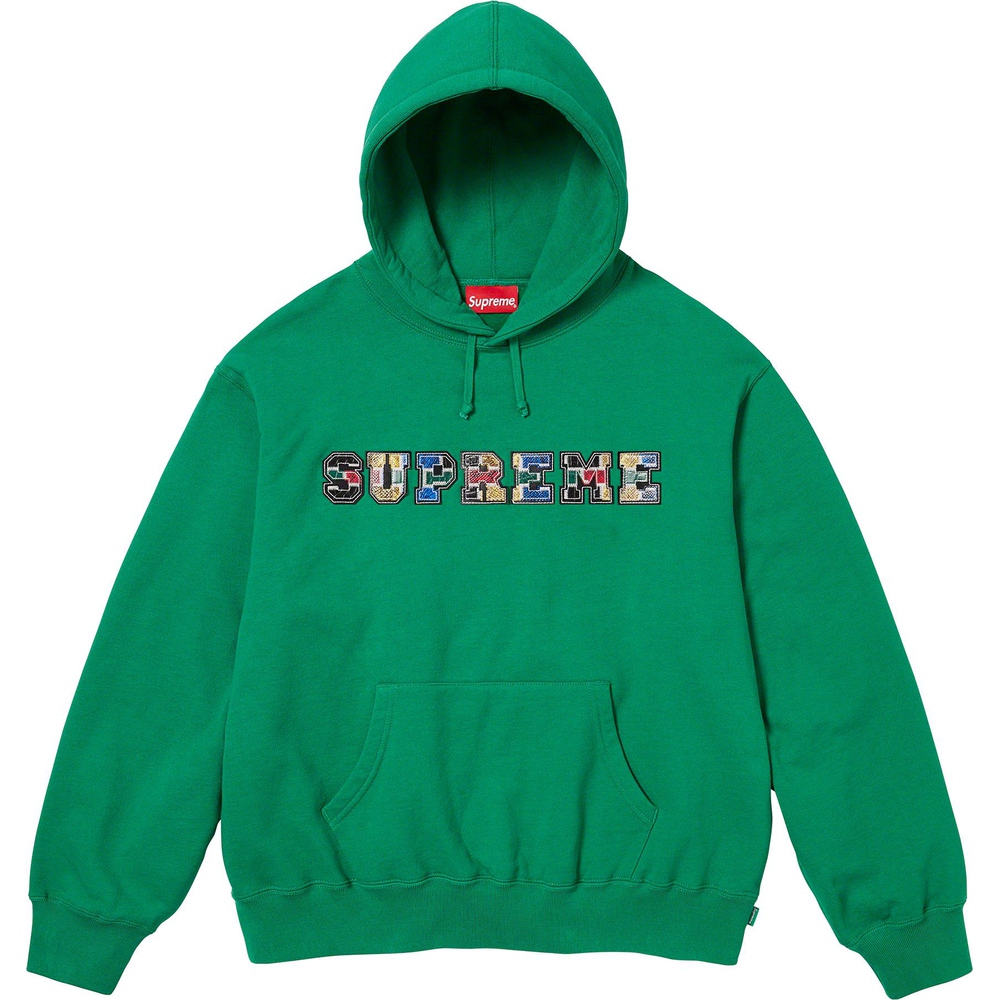 Supreme Collegiate Patchwork Leather Hooded Sweatshirt (FW23) - $158