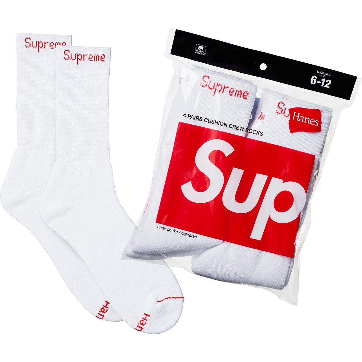 Supreme Supreme Hanes Crew Socks (4 Pack) (FW24) - White - $24