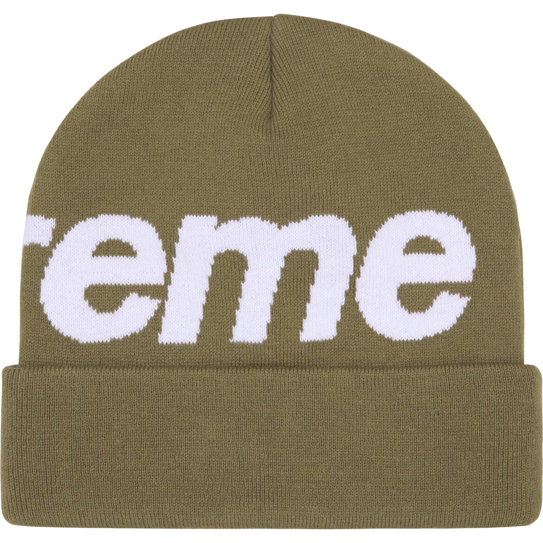 Supreme Big Logo Beanie (FW24) - Light Olive - $44