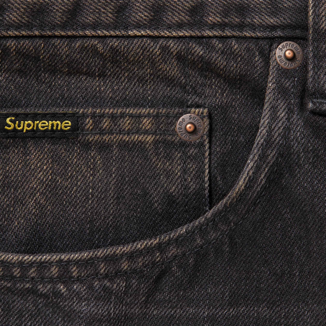 Supreme Distressed Loose Fit Selvedge Jean (FW24) - Washed Black - $298